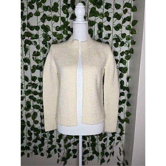 Vintage Tanner Cream Open Front Wool Knitted Cardigan Sweater Size Medium - Picture 1 of 5